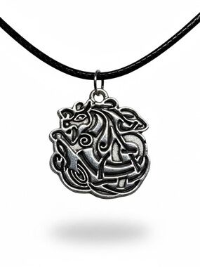 Handmade Silver Celtic Wolf Pendant adjustable black cord Necklace